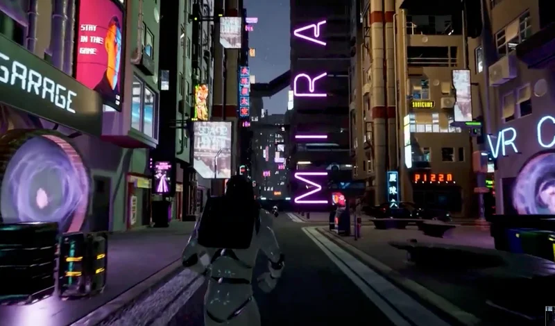 Alternate neon-city view from the Mirage prototype presentation.
