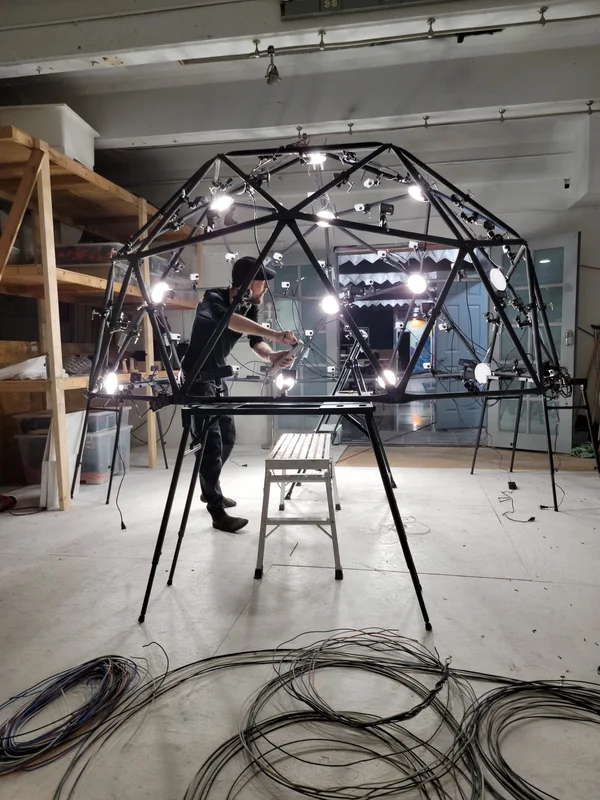 High-resolution view of camera dome assembled in capture workshop.