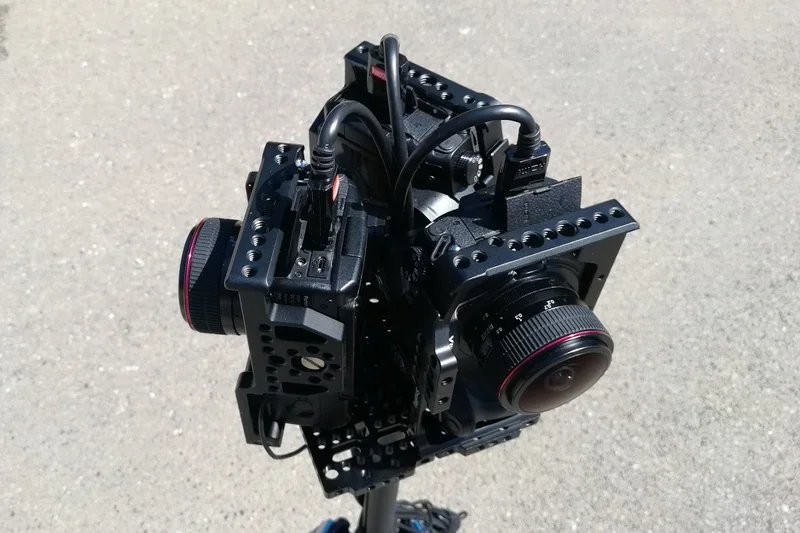 Multi-camera cinema array viewed from below.