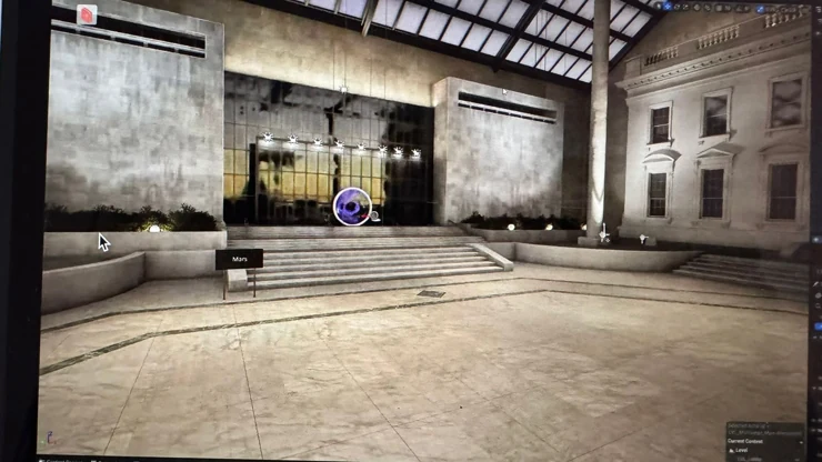 SuperMuseum central gallery and Mars portal in the Unreal development interface. Image source: Company E.