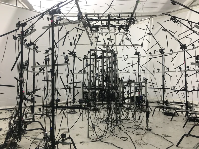 Bright close view into the full camera grid and tracked walls.