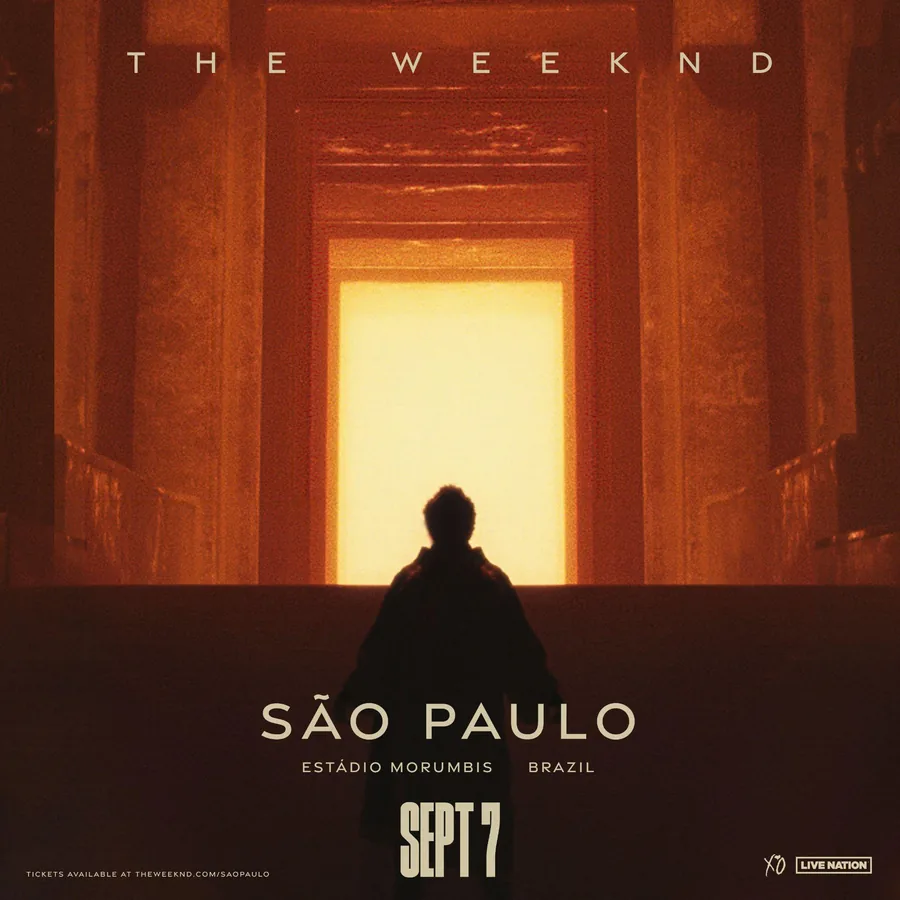 Official São Paulo concert artwork showing The Weeknd facing a warmly lit doorway.