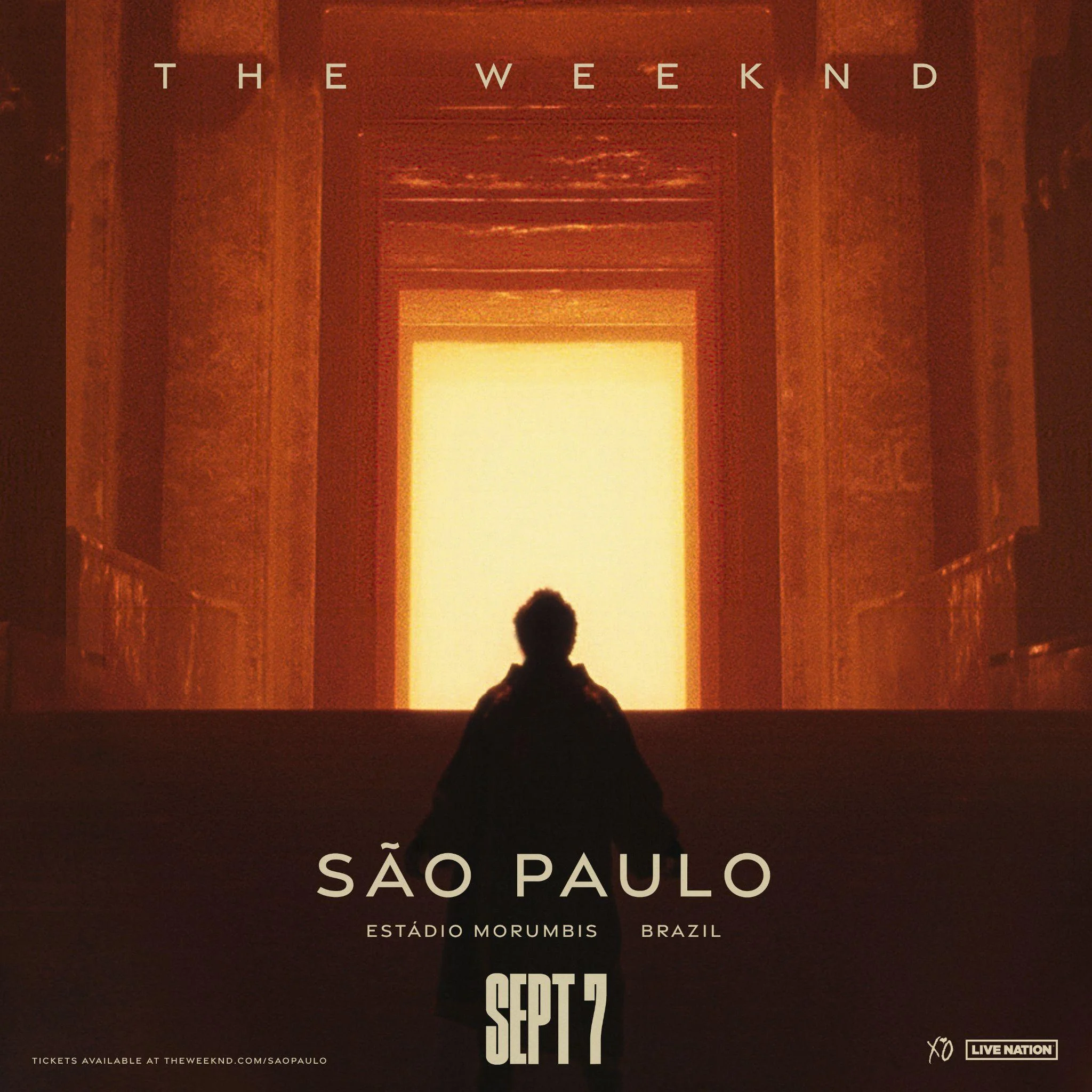 Official São Paulo concert artwork showing The Weeknd facing a warmly lit doorway.