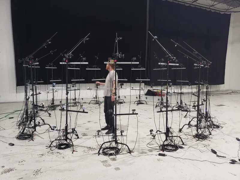 Person inside multi-camera stage during build/testing.
