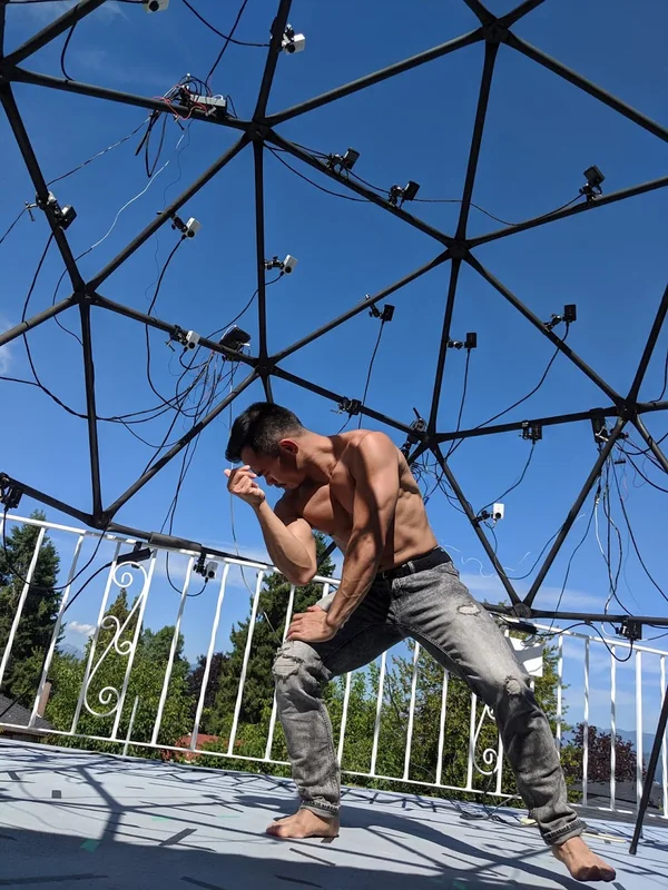 Outdoor dancer in dome capture rig.