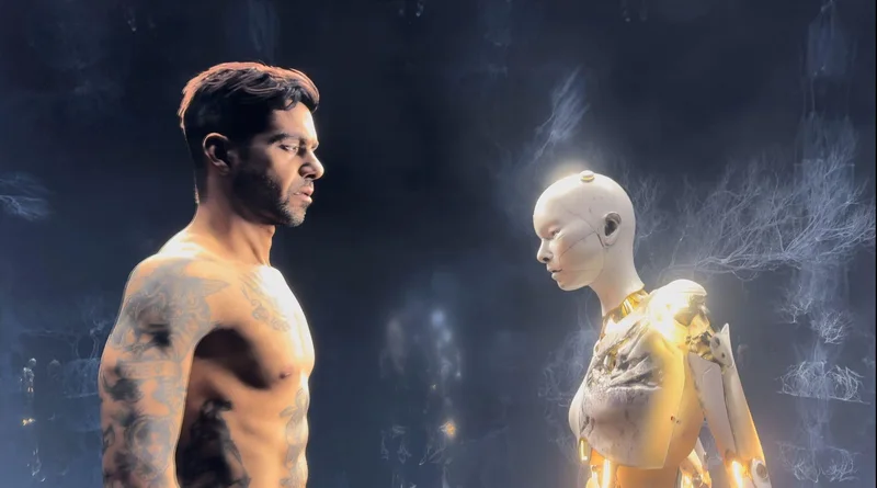 Human Now digital-human and robot sequence — rendered show visual.