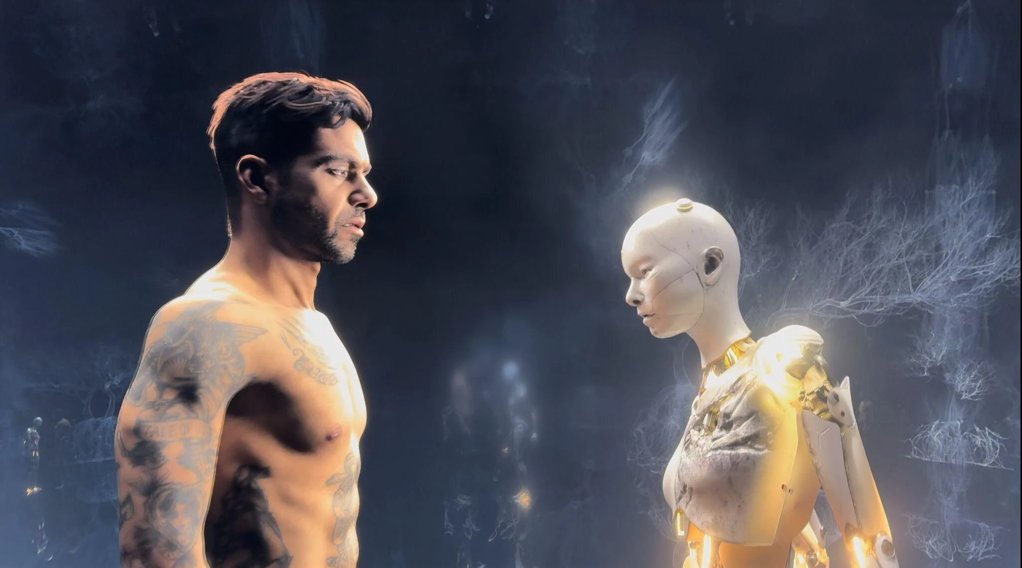 Human Now digital-human and robot sequence — rendered show visual.